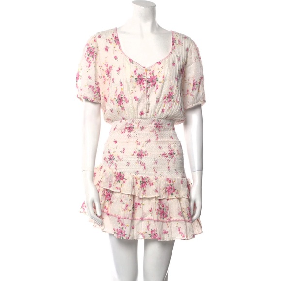 Loveshackfancy Smocked Keelin Floral White/Magenta Mini Women Dress Size M - Picture 6 of 15